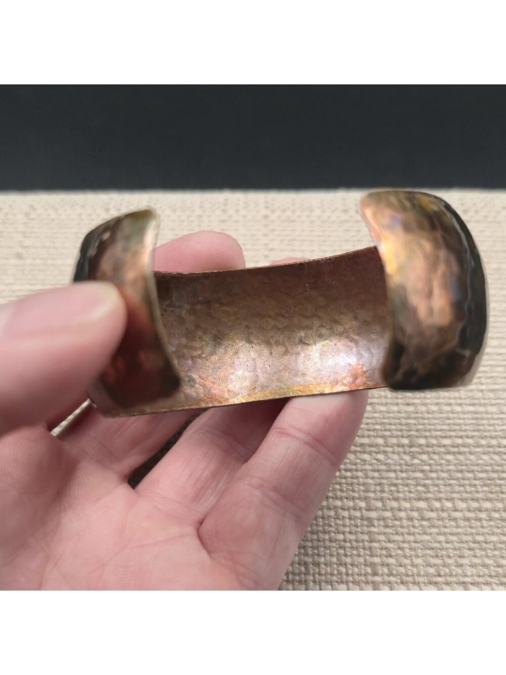 7 Inch Copper Hammered Flame Patina Cuff Bracelet B1160 - Picture 4 of 6